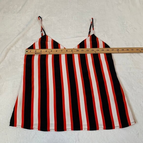 L'Agence 100% silk black white red striped strappy lined flowy tank top - Picture 3 of 9